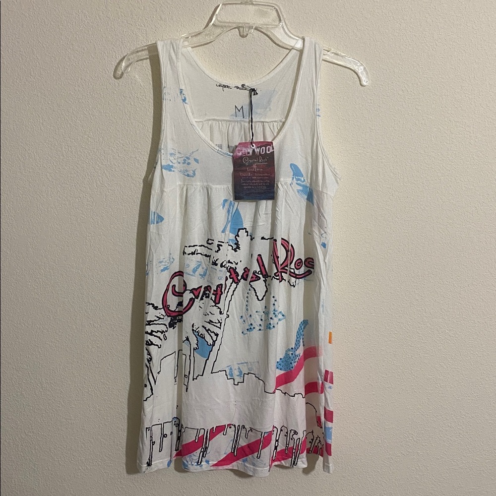 NWOT CHRISTIAN AUDIGIER Crystal Rock Sleeveless Tunic Top w Rhinestones Size M
